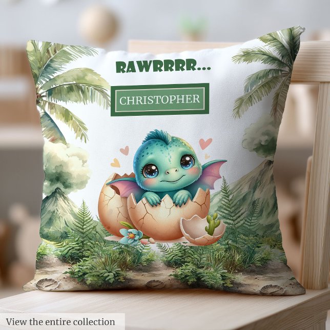 Adorable éclosion Bientôt bébé Dinosaure Coussin p (Adorable Hatching Soon Baby Dinosaur Custom Pillow)