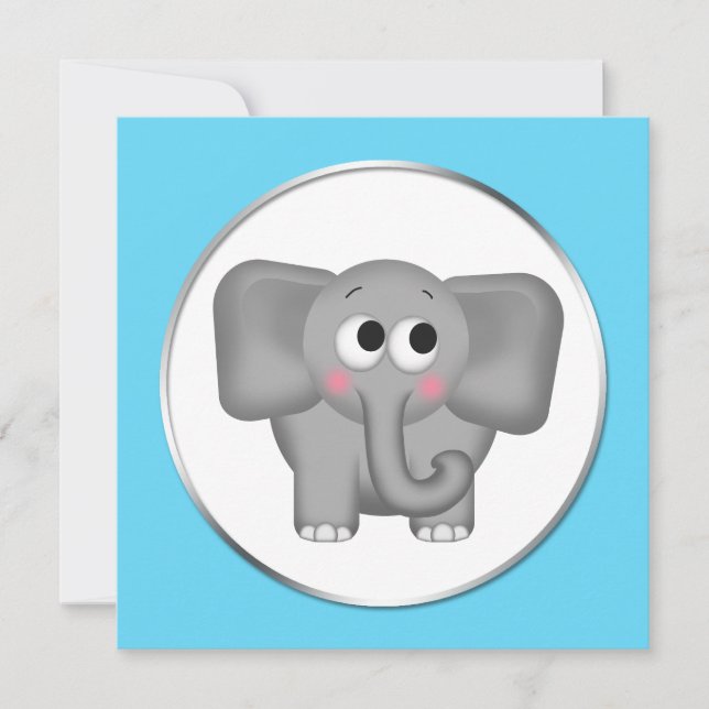 Adorable éléphant - Aqua Baby Shower Invitations (Devant)