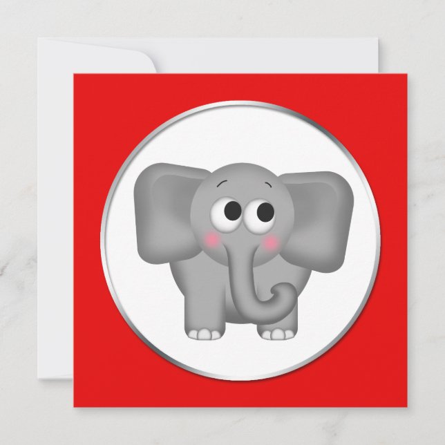 Adorable éléphant - Invitations de douches pour bé (Devant)