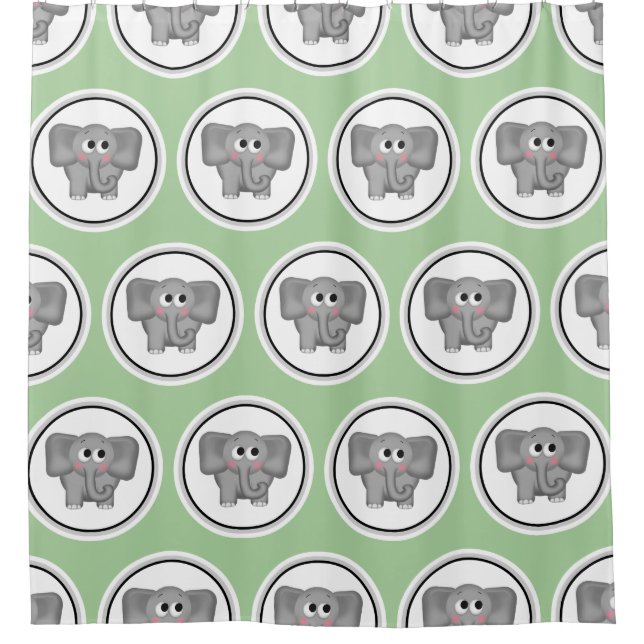 Adorable Elephant Motif rideau de douche verte (Devant)