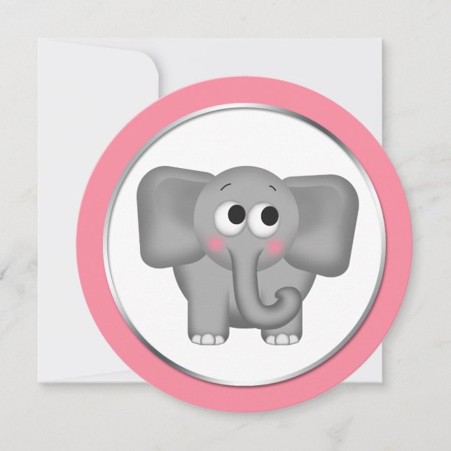Adorable Eléphant rose Baby shower rond Invitation (Devant)