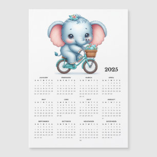 Adorable éléphant sur un vélo 2025 Magnet Calendar