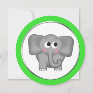 Adorable Eléphant Vert Baby shower rond Invitation