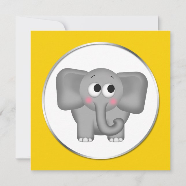 Adorable Eléphant - Yellow Baby Shower Invitations (Devant)