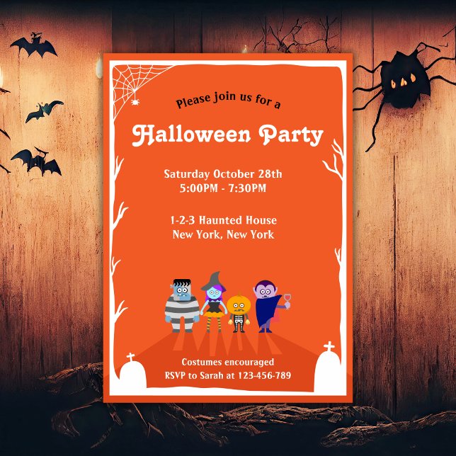 Adorable Enfants Halloween Costume Fête Invitation (Adorable Kids Halloween Party Invitation. Costume Party for Kids, Trick or Treat Party.)