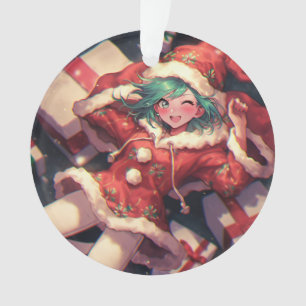 Adorable Excitée Père Noël Anime Girl and Presents
