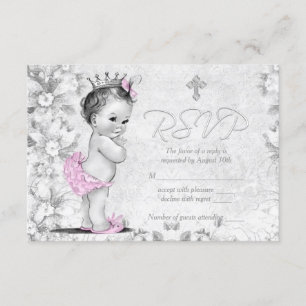 Adorable Faire Rose et Grise Baptême RSVP