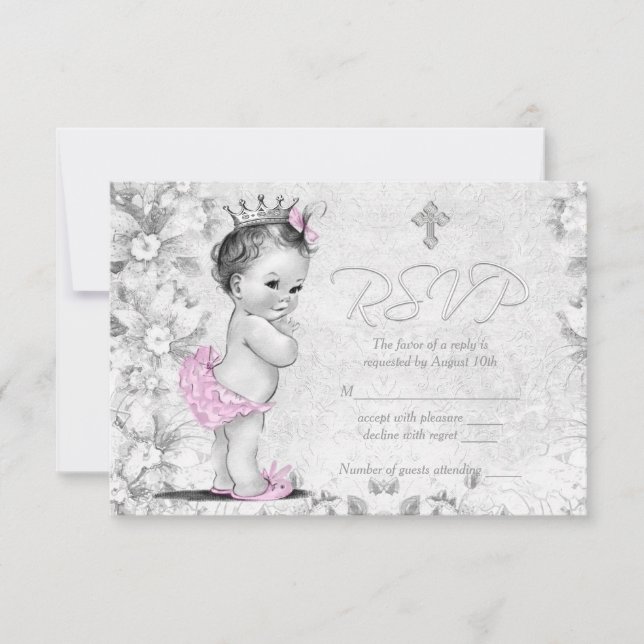 Adorable Faire Rose et Grise Baptême RSVP (Devant)