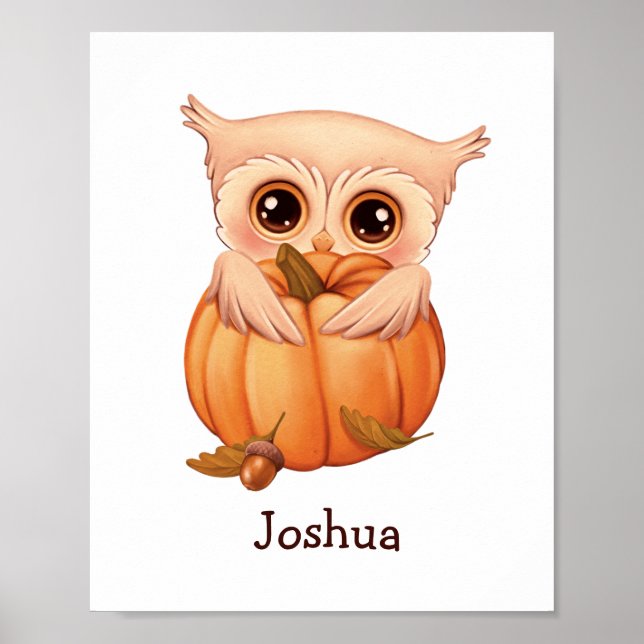 Adorable Fall Baby Owl With Name Poster (Devant)