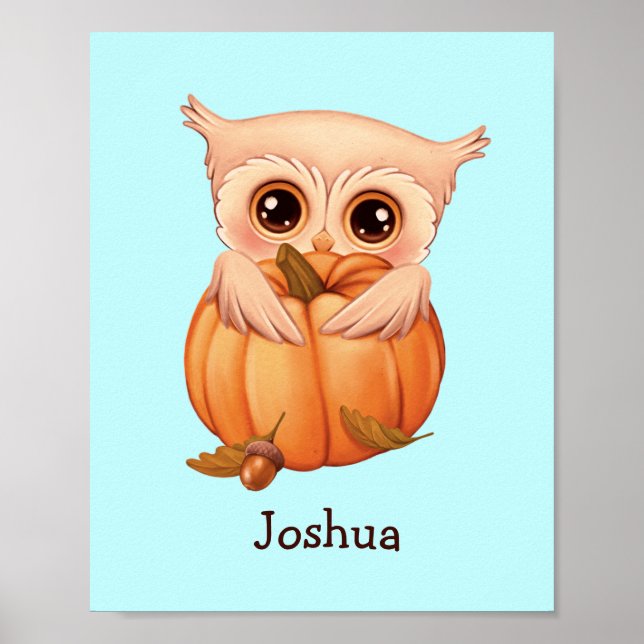 Adorable Fall Baby Owl With Name Poster (Devant)