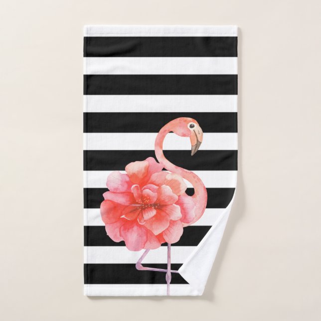 Adorable Flamant rose Floral, Grandes (Serviette à main)