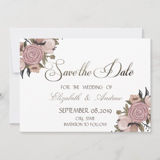 Adorable floral, faire-part de mariage pailleté (Devant)