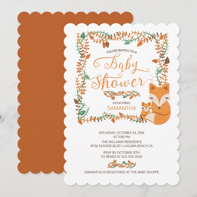 Adorable Fox Woodland Baby shower Invitation (Devant / Derrière)