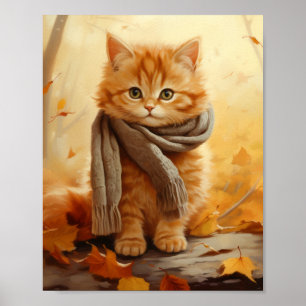 Adorable Ginger Kitten avec Écharpe - Poster d'aut