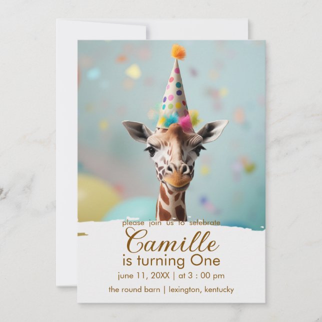 Adorable Giraffe Invitation Anniversaire (Devant)