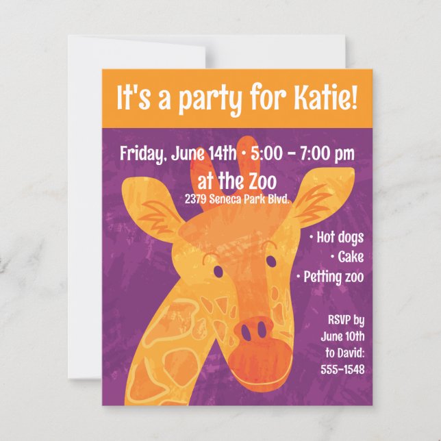 Adorable Giraffe Party Invitation avec enveloppe (Devant)