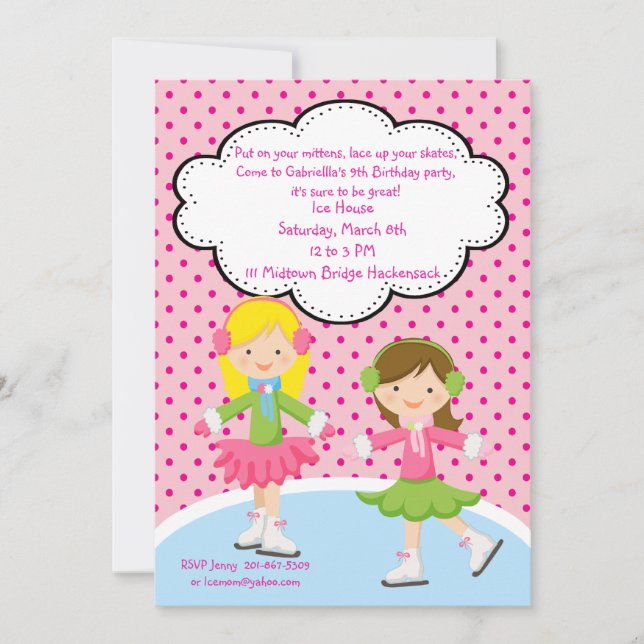 Adorable Girls Ice Skating Birthday Invitation (Devant)