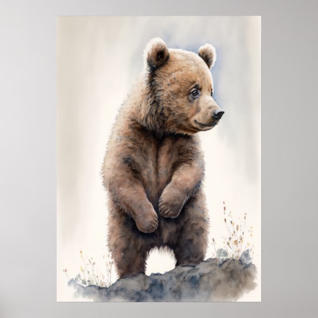 Adorable Grizzly Oear Watercolor Nursery Poster (Devant)