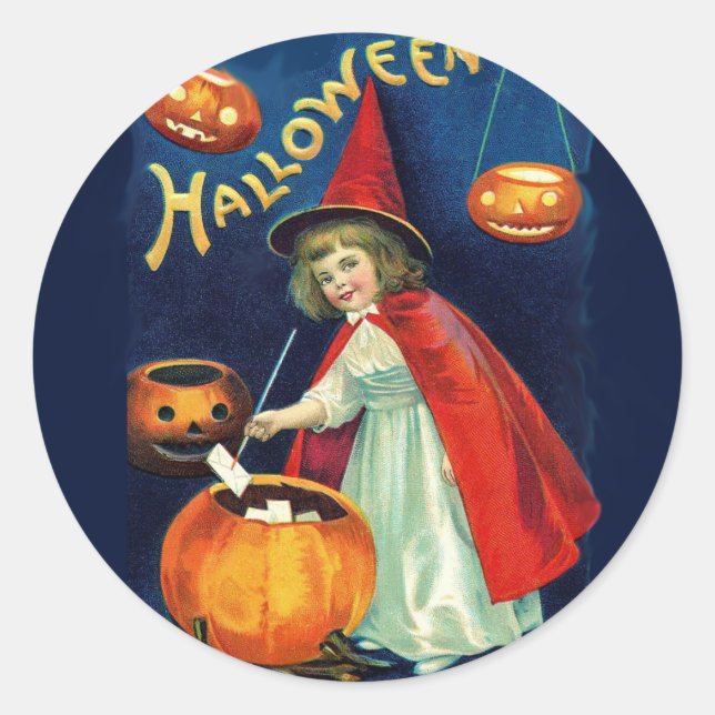 Adorable Halloween enfant sorcière et autocollant  (Devant)