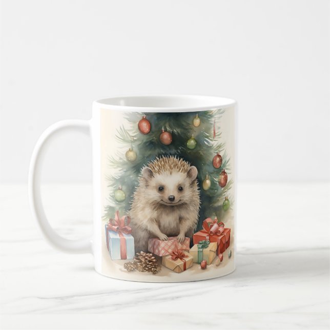 Adorable hérisson de Noël vacances café tasse (Gauche)