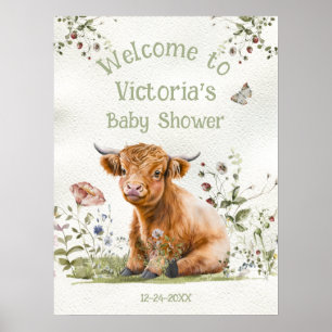 Adorable Highland Cow Baby shower Affiche de bienv