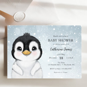 Adorable Hiver Penguin Baby shower invitation