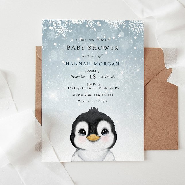 Adorable Hiver Penguin Baby shower invitation (Créateur téléchargé)