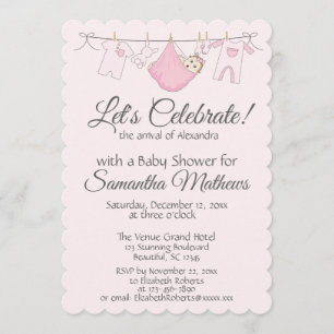 Adorable invitation à la douche pour bébé rose et