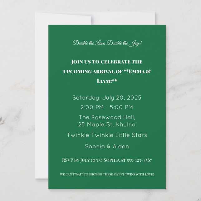 Adorable Invitation Baby shower Twin (Devant)