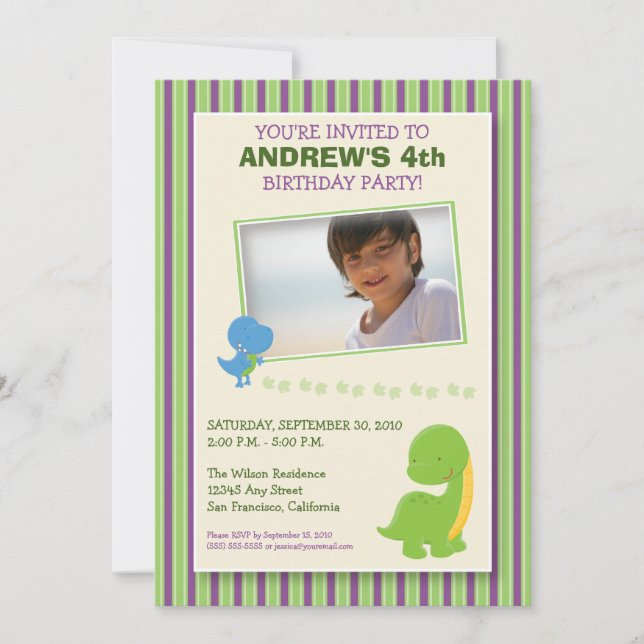 Adorable Invitation de fête d'anniversaire Dinosau (Devant)