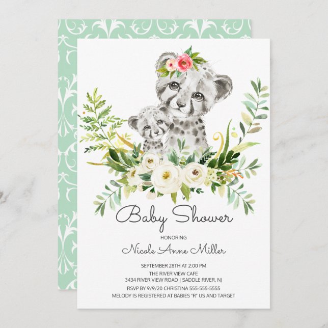 Adorable Jungle Cheetah Baby shower Invitation (Devant / Derrière)
