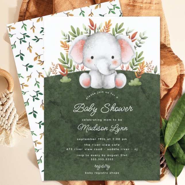 Adorable Jungle Elephant Baby shower Invitation (Créateur téléchargé)