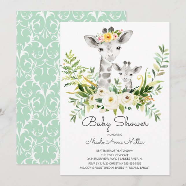 Adorable Jungle Giraffe Baby shower Invitation (Devant / Derrière)