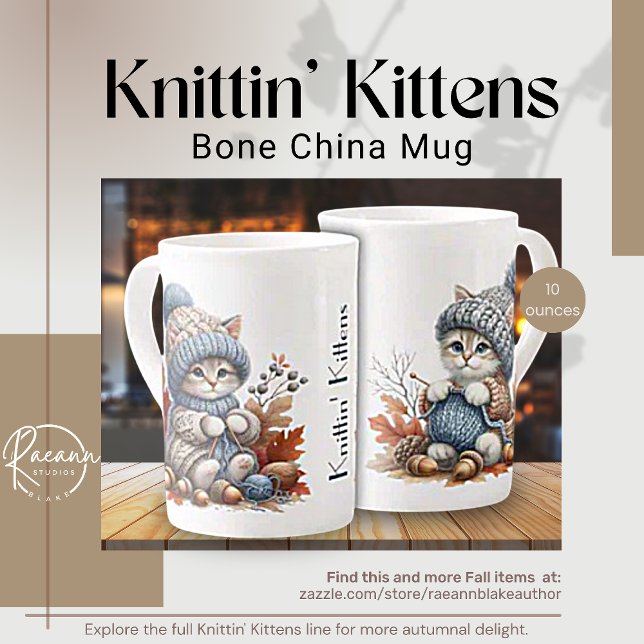 Adorable Knittin' Kittens Bone Chine Mug (Créateur téléchargé)