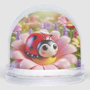 Adorable Ladybug assis sur une fleur rose