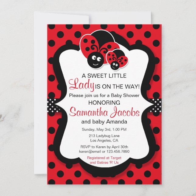 Adorable Ladybug Girl Baby shower Invitation (Devant)