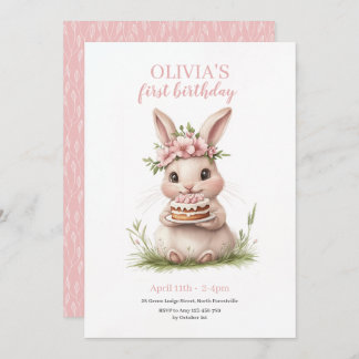 Adorable Lapin Premier Anniversaire Invitation 🎀