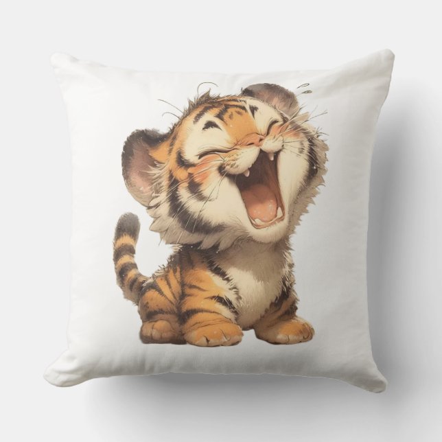 Adorable Laugher Tiger Cub Coussin - Un Cosy et Pl (Recto)
