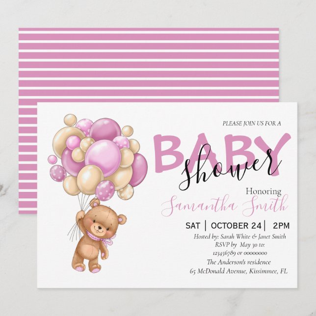 adorable ours en peluche Bébé Douche Invitations (Devant / Derrière)