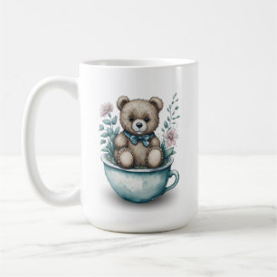 Adorable ours en peluche en tasse avec fleurs