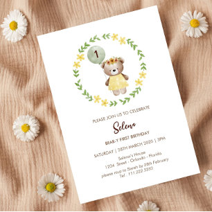 Adorable Ours Invitation d'anniversaire pour les f