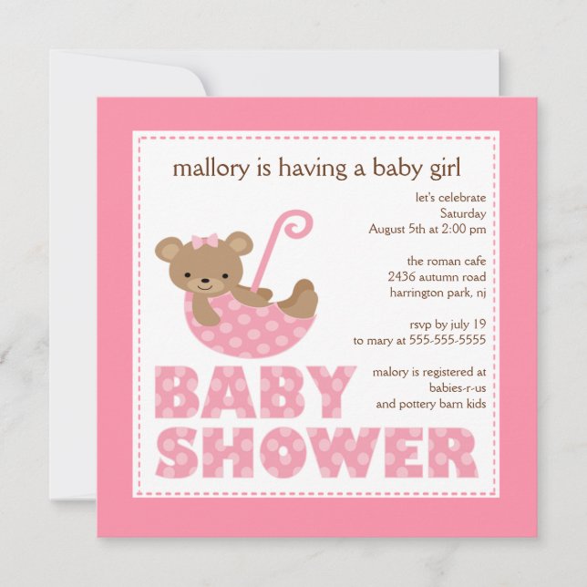 Adorable Ours Parapluie Baby shower Invitation (Devant)