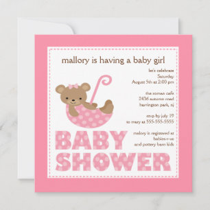 Adorable Ours Parapluie Baby shower Invitation