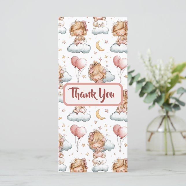 Adorable Pastel Baby Girl Shower Thank You Card (Debout devant)