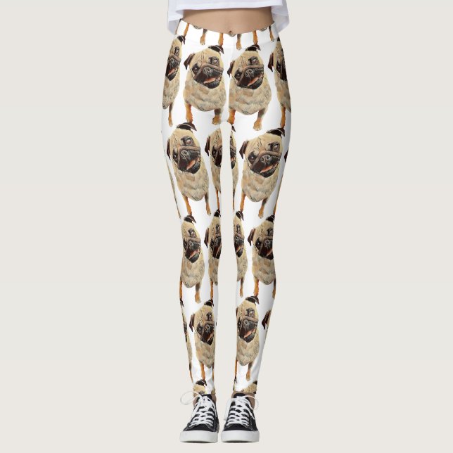 Adorable Pastel tiré Carlin chien Leggings (Devant)