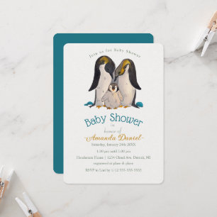 Adorable Penguin Family Baby shower Invitation