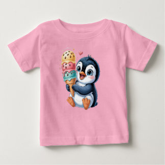 Adorable Penguin with Ice Cream Cute Kids T-Shirt