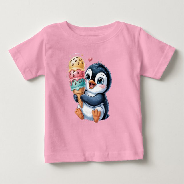 Adorable Penguin with Ice Cream Cute Kids T-Shirt (Devant)