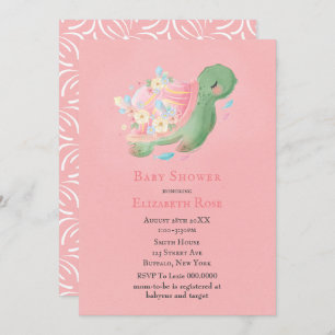 Adorable Petite Tortue Rose Baby shower Invitation