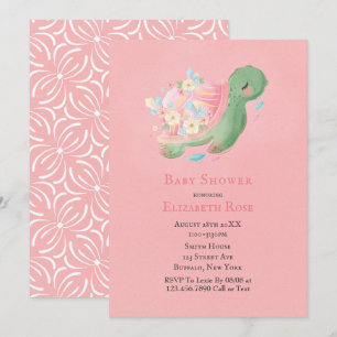 Adorable Petite Tortue Rose Baby shower Invitation